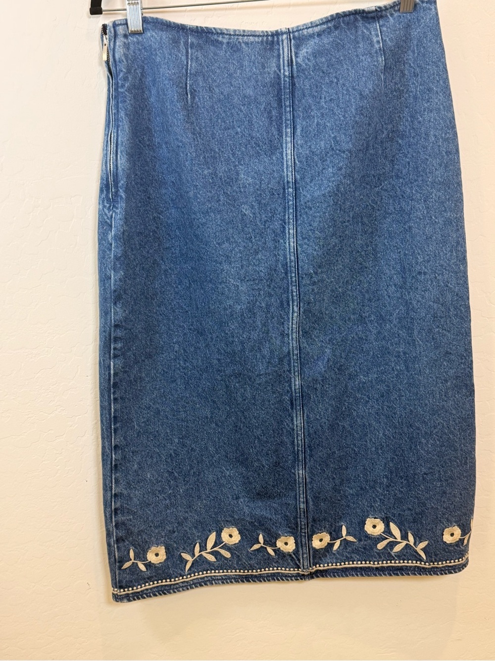 Sezane Embroidered Denim Pencil Skirt in Medium Blue - Picture 4 of 5